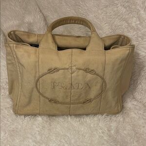Prada Beige Canapa Canvas Tote Bag